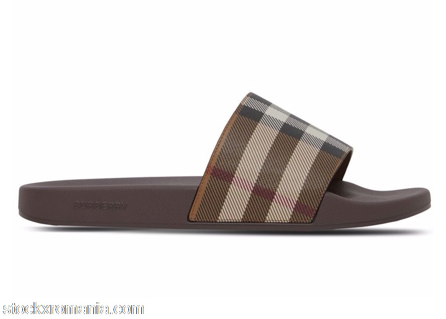 Burberry Check Print Slides Dark Birch Brown8048195